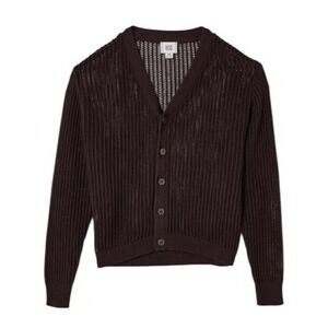 BDG Beach Cardigan Chocolate Brown Open Knit Button Front‎ Long Sleeve M